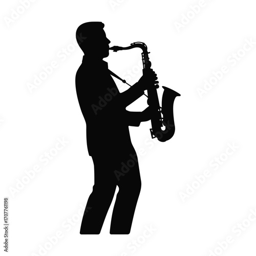 Silhouette of a man playing a saxophone