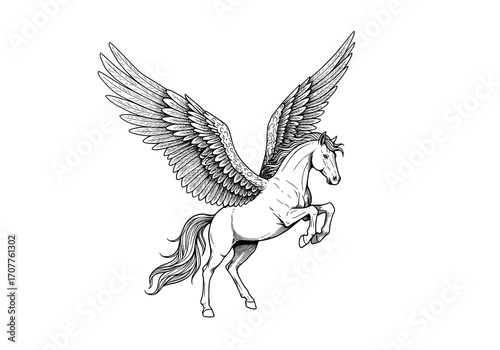 Pegasus rearing with wings spread