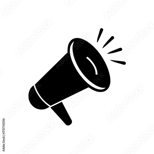A simple black and white megaphone graphic on transparent background