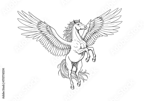 Pegasus rearing up with wings spread