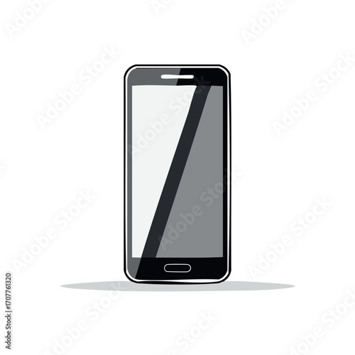 A sleek, modern smartphone illustration, featuring a black screen and glossy frame, isolated on white.