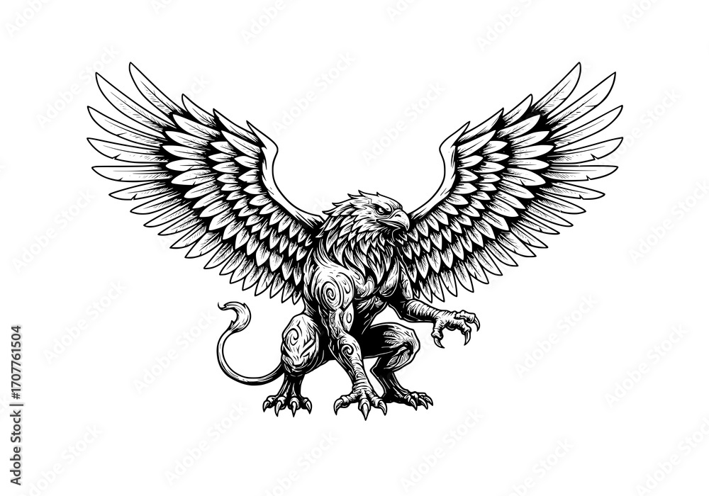Fototapeta premium Black and White Griffin Illustration