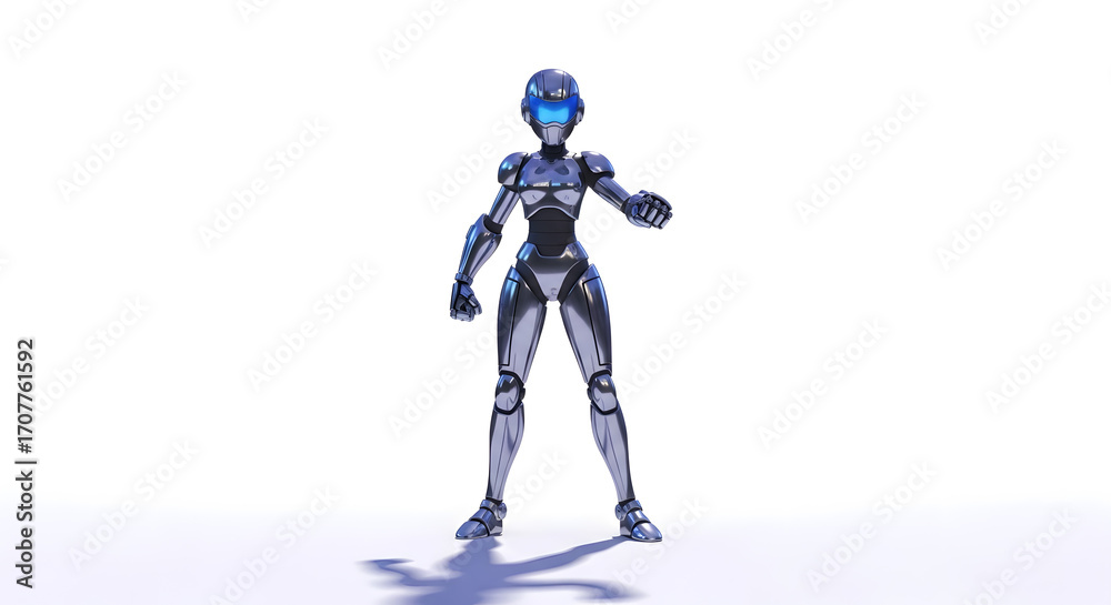 Fototapeta premium Futuristic Humanoid Robot: Metallic Female Figure in Motion