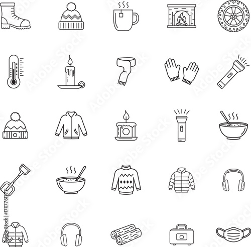 Winter Preparation and Cold Weather Safety Icon Set
