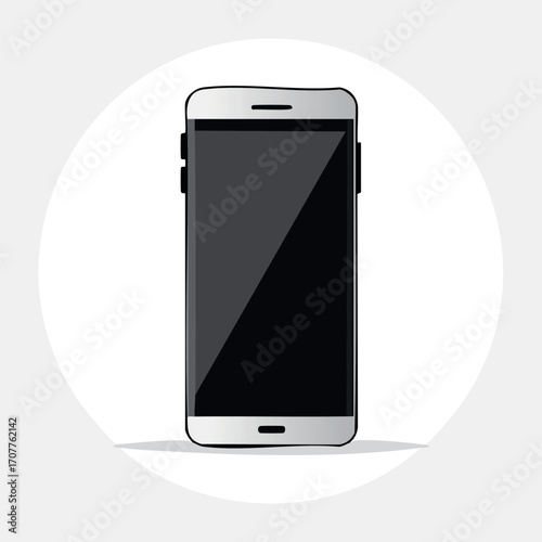Sleek smartphone with blank black screen, isolated on white background.