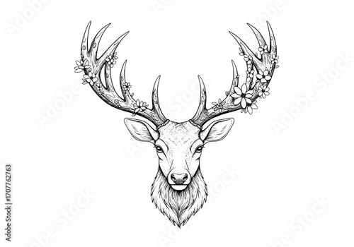 Deer with Flowers on Antlers