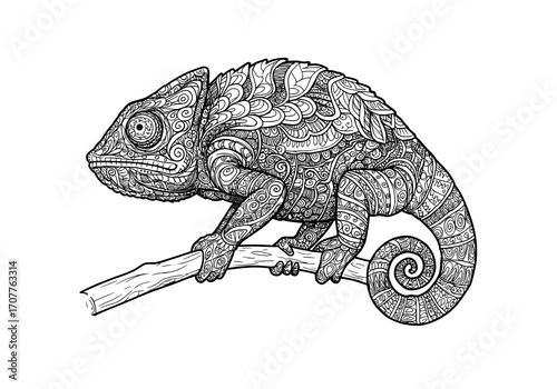 Detailed Chameleon Line Art