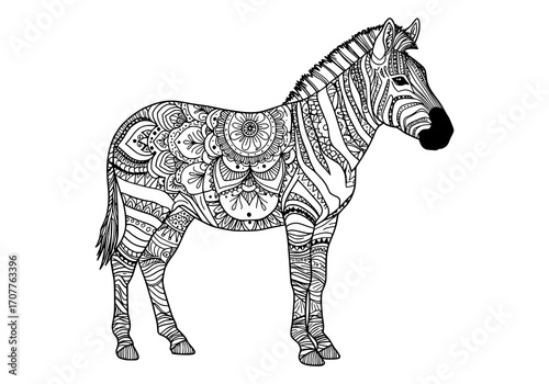 Zentangle Mandala Zebra Coloring Page