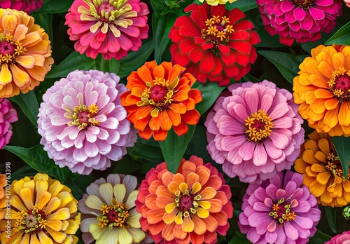 Wallpaper Mural A vibrant close-up showcases a dense collection of multicolored zinnias, their petals exhibiting a  Torontodigital.ca