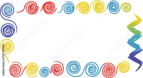 Colorful spiral shapes forming a frame ideal for design on transparent background