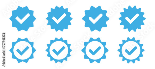 Set of Verified checkmark badge. Vector Blue Verified Badge. Verified badge profile set. Approval done element collection. 