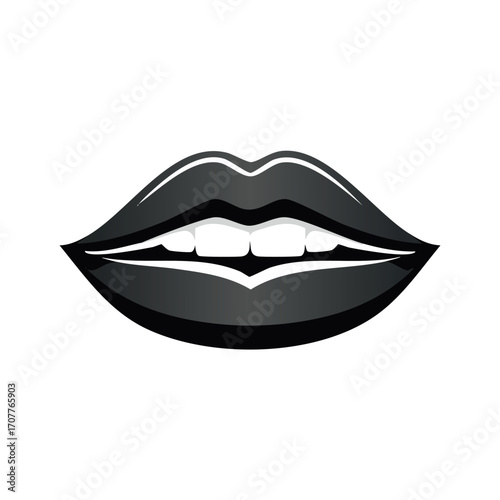 Illustration of open lips with black lipstick and visible white teeth on a white background.