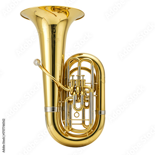 Gold Tuba Musical Instrument Professional Brass Euphonium for Band and Orchestra isolated on transparent background