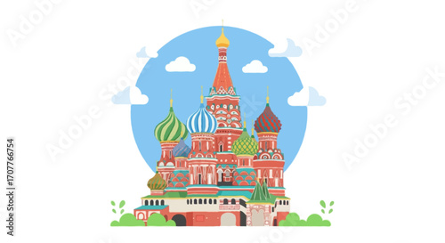 Flat vector illustration of Saint Basil’s Cathedral
