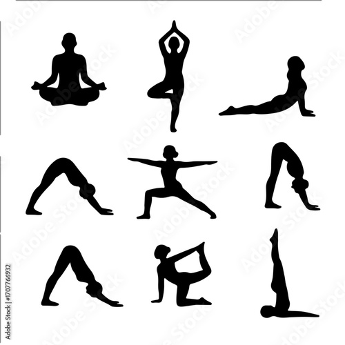 silhouettes of yoga pose vector
