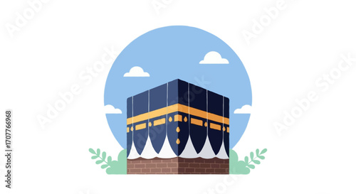 Flat vector illustration of the Kaaba in Makkah