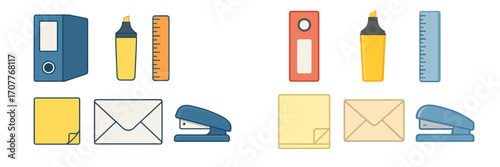 Essential office and school supplies collection including stationery items, desk accessories, and paper products for work and study