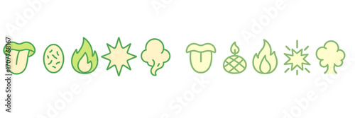 Modern graphic icons depicting human senses, natural elements, and abstract concepts for web and app design
