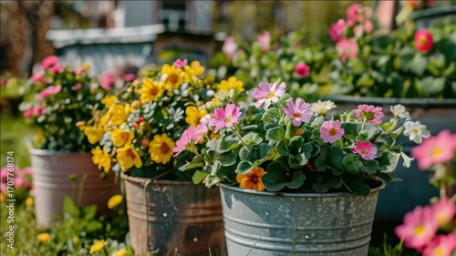 Wallpaper Mural Colorful flowers in pots, representing spring and outdoor cultivation. Torontodigital.ca