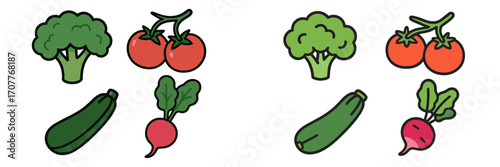 Vibrant collection of fresh, healthy garden vegetables featuring broccoli, tomatoes, zucchini, and radishes, ideal for nutritious meals