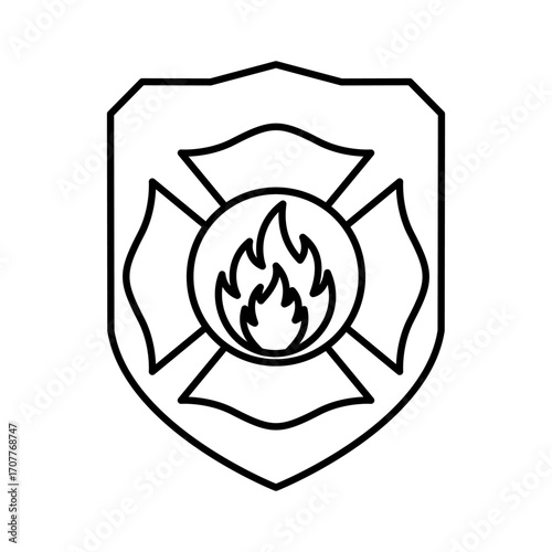 Firefighter Badge Icon – Flat Design Contrast Colors Fire Department Symbol