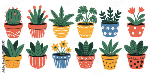 12 Cute whimsical botanical, house plants, digital clip art set. Top Clipart, Plants Clipart, Digital Download, Clipart and more. Vector illustration