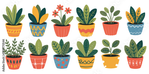 12 Cute house plants, botanical, digital clip art set. Cup Clipart, plants Clipart, Digital Download, Clipart and more. Vector modern illustration