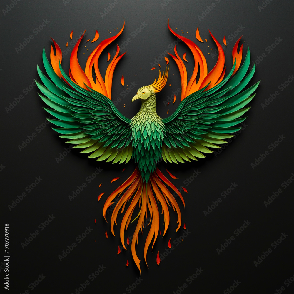 Fototapeta premium green phoenix on jet black background