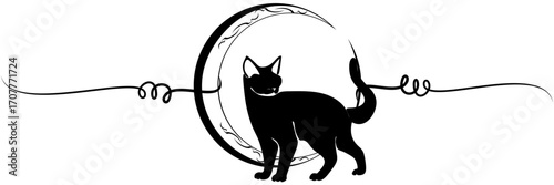 line art black cat dan moon for a halloween day