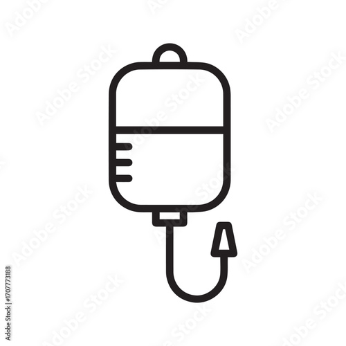 IV drip bag line icon. Vector graphic of intravenous infusion for hospital treatment, therapy, and blood donation.
