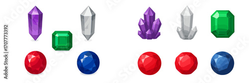 Assortment of vibrant faceted gemstones and sparkling crystals including rubies, emeralds, sapphires, and quartz