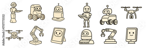 Modern robotics technology featuring autonomous machines, industrial arms, and advanced drones for various applications