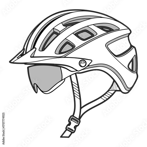 Bicycle helmet with visor and straps on white background cycling sport