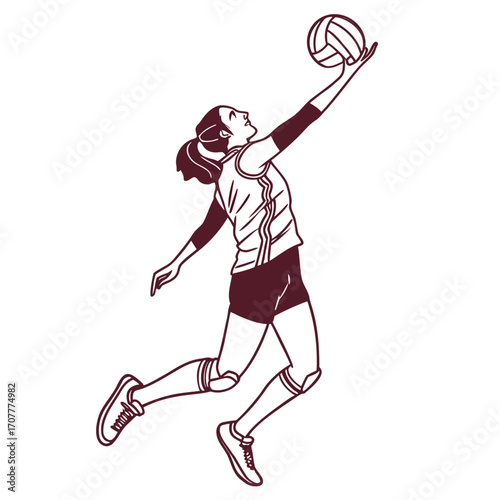 Female volleyball player jumping to spike the ball on a white background woman sport