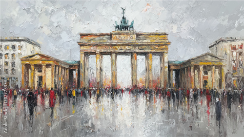 Vector illustration of the Brandenburg Gate, oil painting, impasto technique