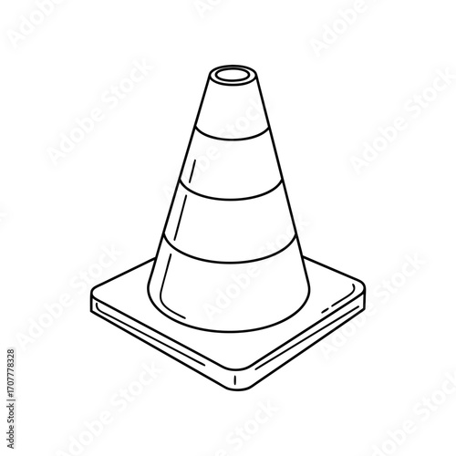 Hand-drawn traffic cone vector line art illustration in a simple doodle style for road safety