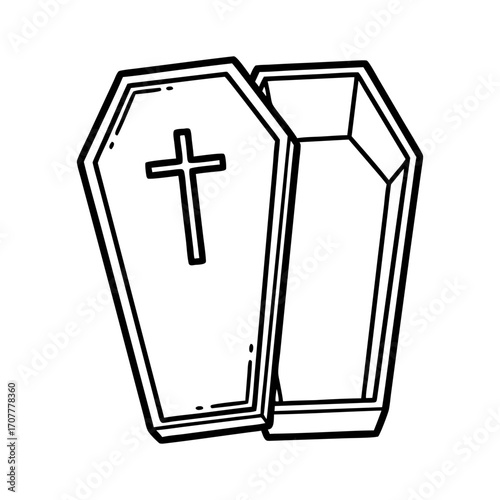 Spooky Halloween Coffin Illustration for Spooky Season, Death, and Funeral Themes