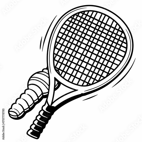 Black and White Tennis Racquet with Tennis Balls in Motion sport game