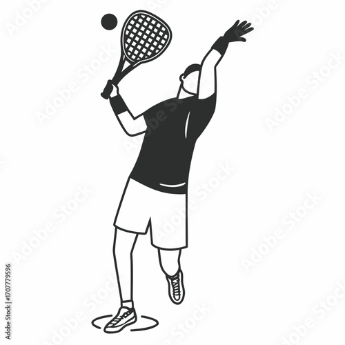 Silhouette of a tennis player serving a ball with a racket on a white background athlete sport