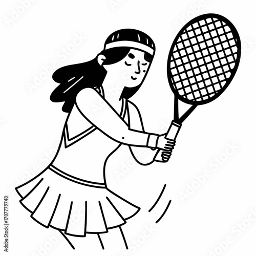 Stylized illustration of a woman playing tennis with a racket and skirt on a white background tennis player