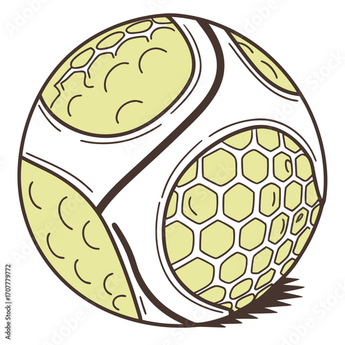 Stylized tennis ball with honeycomb pattern and lines sports equipment sport