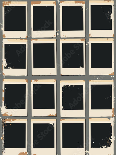 Retro photography pattern — contact sheet tiles with high-contrast black frames on charcoal backdrop