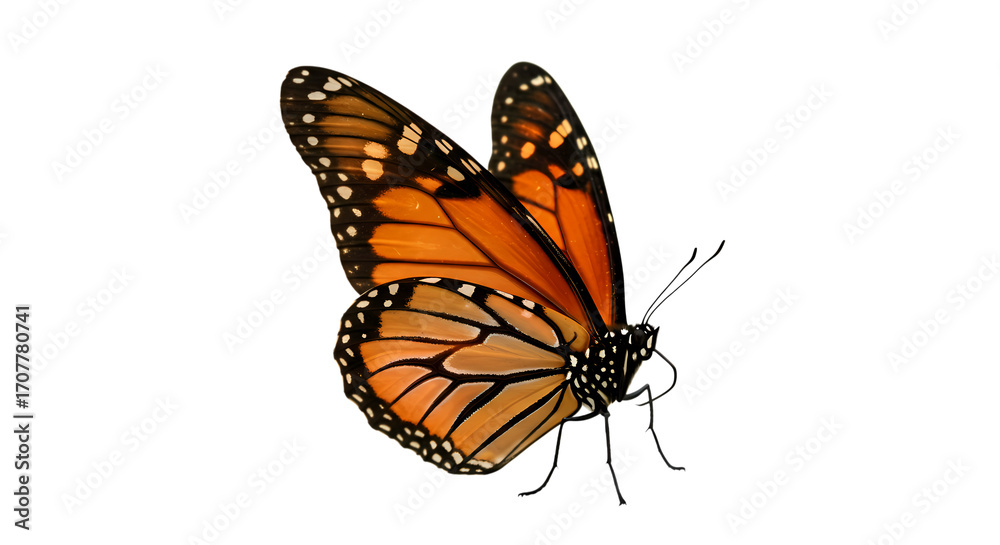 Fototapeta premium Monarch Butterfly Vibrant Wings Detailed CloseUp on transparent background