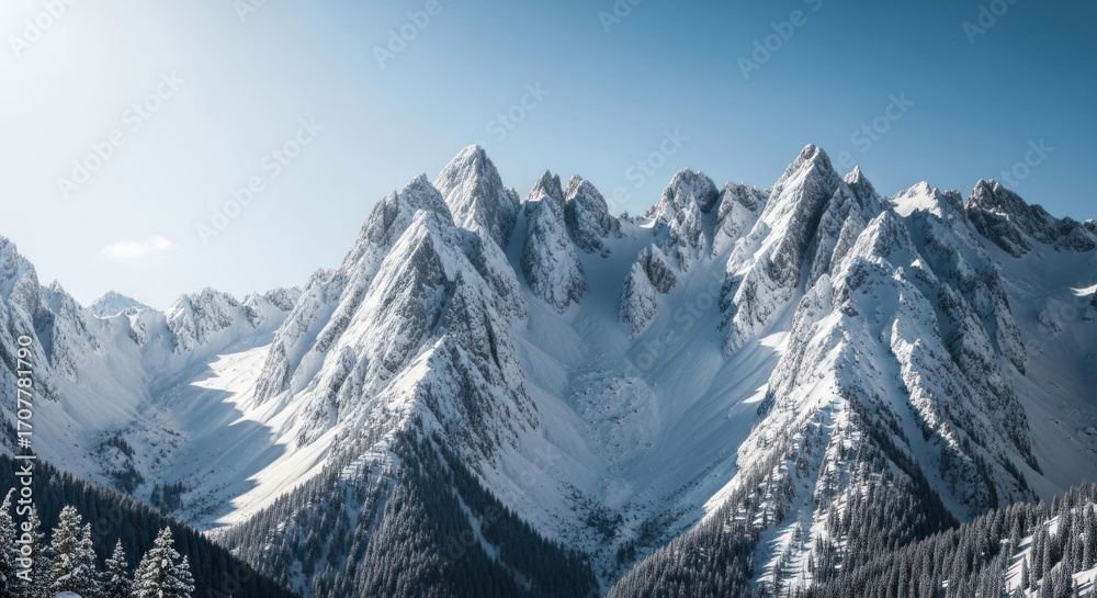 Obraz premium Snowy mountain peaks under a clear sky