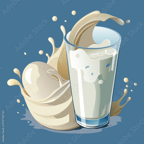 Milk vector. milk.  Realistic glass of milk isolated on transparent background. Vector illustration. Glass of milk. Toasting with Milk Glass. Tall glass of milk against a white background. 