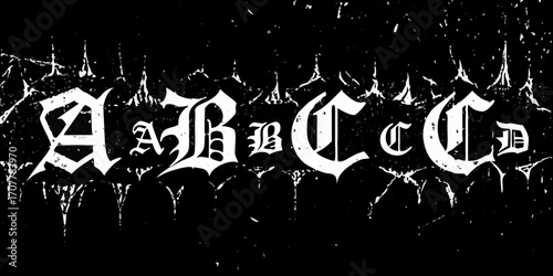 Gothic alphabet letters a b c d with grunge texture and black background