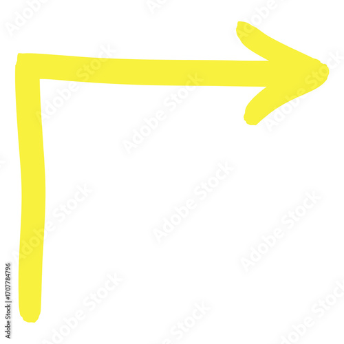 Hand drawn yellow arrow right side pointing. 