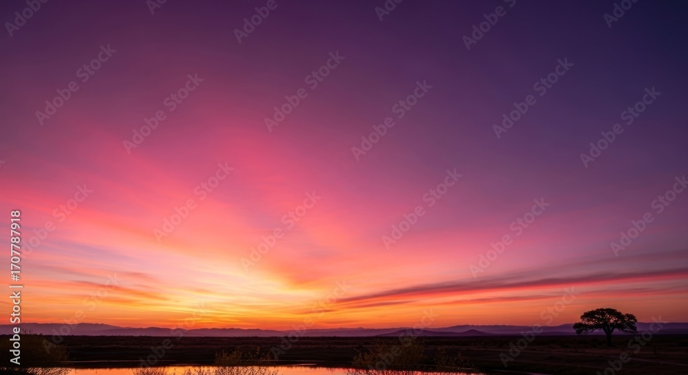 Fototapeta premium Vibrant sunrise over a tranquil landscape