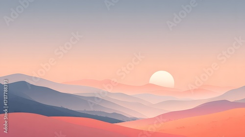 Abstract mountain landscape poster, modern nature wall art, vector style.