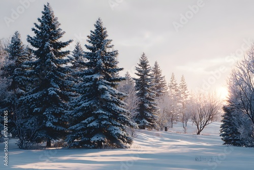Winter Background with a Beautiful Snow Covered Trees. Enchanting For Christmas Scene.